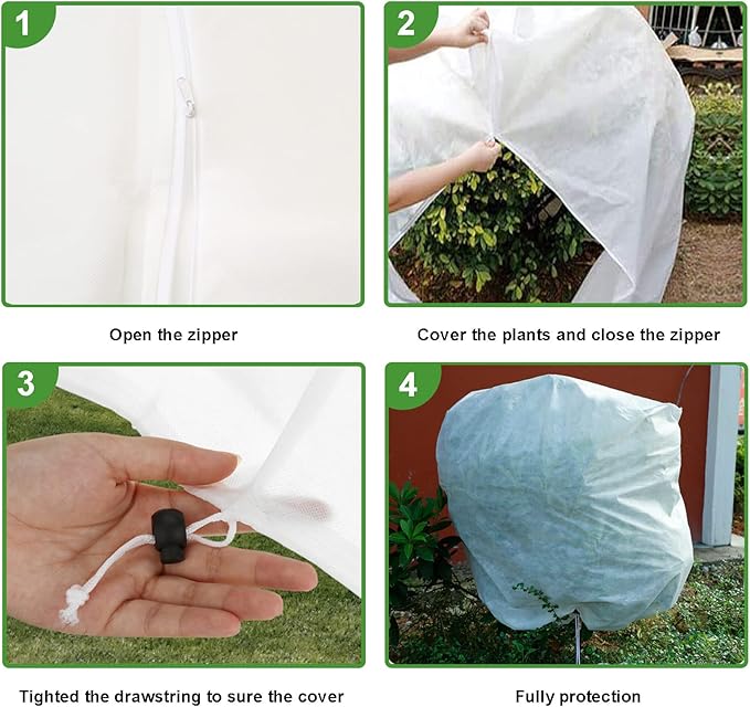 Plant Covers Freeze Protection – 35" × 50" Reusable Plant Protector Bag with Drawstring and Zipper for Plants Trees Shrub, Frost Jacket Warm Blanket for Freeze Frost Protection Season Extension