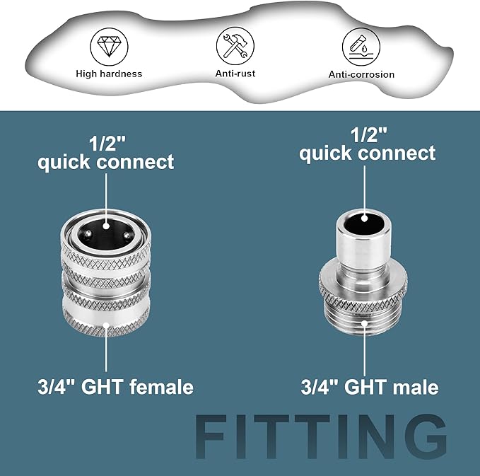 Quick Connect Hose Fittings, Garden Hose Quick Disconnect Set, Universal Fit 3/4 Inch GHT Stainless Steel, Water Hose Connector, 3 Pack