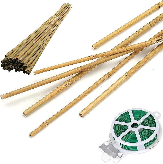 50 Pack 5ft Bamboo Plant Stakes for Wood Garden Sticks,Wooden Plant Supports,Bamboos,Bamboo Trellis,Crafts, More Size Choices 8"/12"/16"//2'/3'/4'/5'/6'