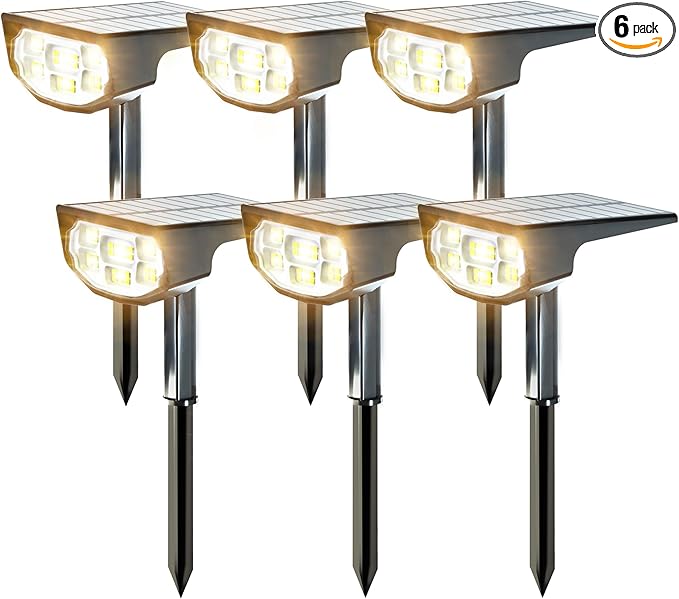 Solar Spot Lights Outdoor IP68 Waterproof, Ultra-Bright Performance,Simple Modes for Easier Operation, Auto On/Off,Solar Powered Landscape Lights for Garden, Yard, Pathway (Warm White, 6 Pack)