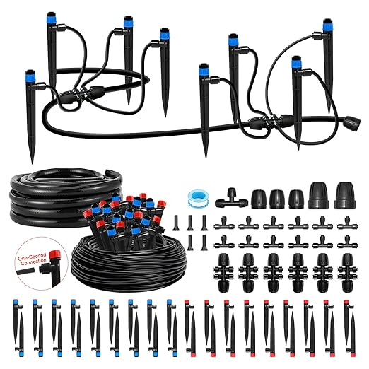 250FT Drip Irrigation Kit for Garden, Raised Bed Watering System with 1/2" & 1/4", Quick-Connect Plant Accessories, Drip Line Kit for Greenhouse, DIY Micro Sprinklers Set for Yard Outside, Raised Bed