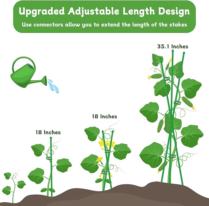 Plant Stakes 18Inch, 10Pcs Plant Support Stakes,HAINANSTRY Adjustable Length Garden Stakes,Plant Stakes for Indoor and Outdoor Plants,Tomatoes/Beans/Orchid/Vegetable Stakes for Garden