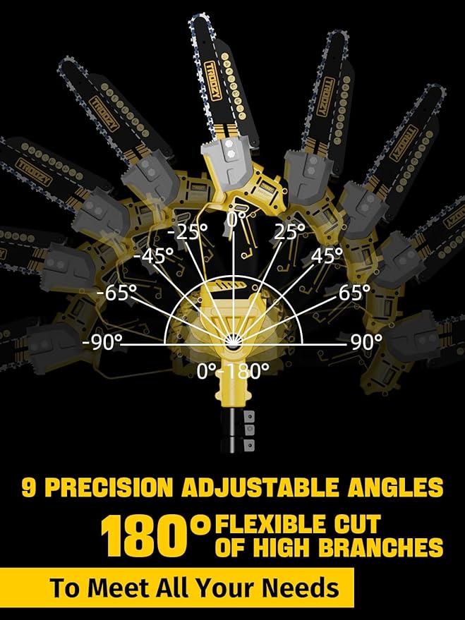 Cordless Pole Saw, 8-INCH 2-IN-1 Chainsaw, Electric Tree Trimmer with 9FT Telescopic Pole, 180°Angle for Tree Branches Pruning & Wood Cutting,Compatible with Makita Battery (no battery)