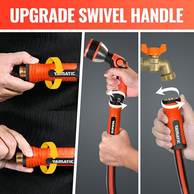 YAMATIC Short Garden Hose 5ft, 5/8" Leader Hose with Swivel Handle, Small Water Hose Extension, Solid Brass 3/4" Connection Fittings, Leak Proof for Reel, Gardening, Agriculture, Car Wash, Lawn