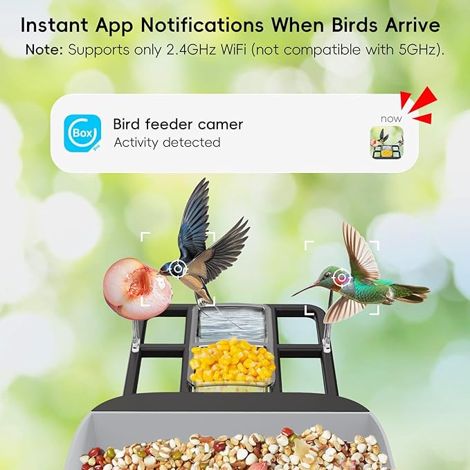 Smart Bird Feeder with Camera, Solar Panel & 5200mAh Battery, 4K HD Video, AI Identification, Instant Arrival Alerts & Alarm, IP65 Weatherproof, 32GB Card, 2L Capacity, Bird Lover’s Smart Companion