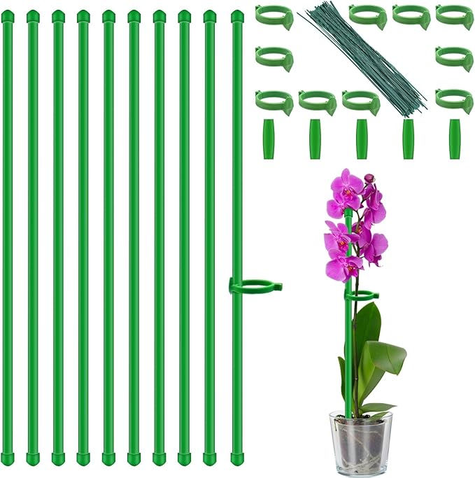 Plant Stakes 18Inch, 10Pcs Plant Support Stakes,HAINANSTRY Adjustable Length Garden Stakes,Plant Stakes for Indoor and Outdoor Plants,Tomatoes/Beans/Orchid/Vegetable Stakes for Garden