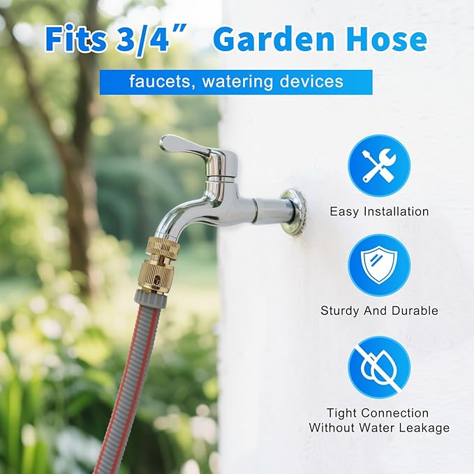 Garden Hose Quick Connector 3/4 Inch GHT, Solid Brass No-Leak Kit (4 Sets: 4 Male + 4 Female) - Quick Connect Fittings for Water Hose