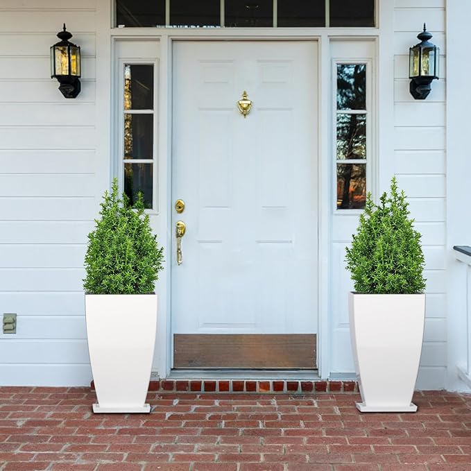 21" Tall Outdoor Planters Set of 2,Front Porch Planter Pots with Drainage Design Holes for Patio, Porch, Garden, Indoor,White