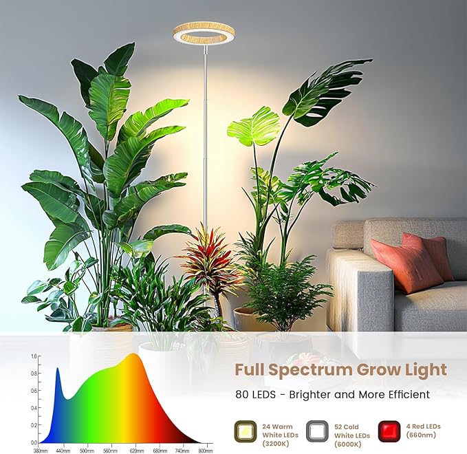 Grow Light, Full Spectrum LED Plant Lighs for Indoor Growing with 6/12/16H Timer, 3 Color Modes, 5 Brightness, 10"-60" Height Adjustable Plant Grow Lamp for Tall Indoor Plants (3 Pack)