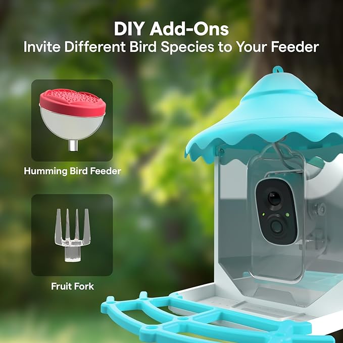 BirdsView Solar Powered Bird Feeder with 2K Ai Camera, Hummingbird Feeder, Bird House Camera, Live Alerts & Species Recognition โ Gift for Bird Lovers