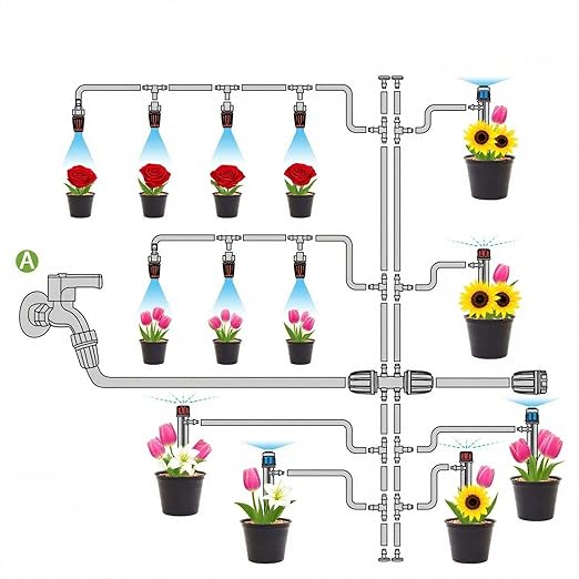 Drip Irrigation System for Garden, 262 ft Garden Watering System Drip Irrigation Kit, with 1/4" & 1/2" Tubing and 20pcs Sprinklers for Lawn Yard Flower Green Houses Plants