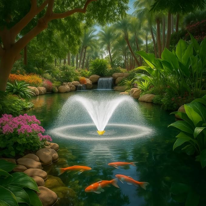 Pond Fountain Aerator, 1HP 15000 GPH Fountain Pump with Timer, 15A/110V 100FT power cord, 2 Spray Patterns, Energy-Efficient Water Circulation for Ponds & Lakes