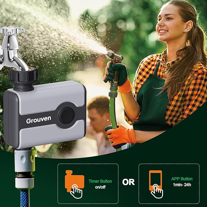 WiFi Sprinkler Timer Brass Inlet Water Timer for Outdoor Lawn & Garden APP Remote Control via 2.4Ghz WiFi and Bluetooth, Easy Faucet Installation, Smart Automatic Irrigation System