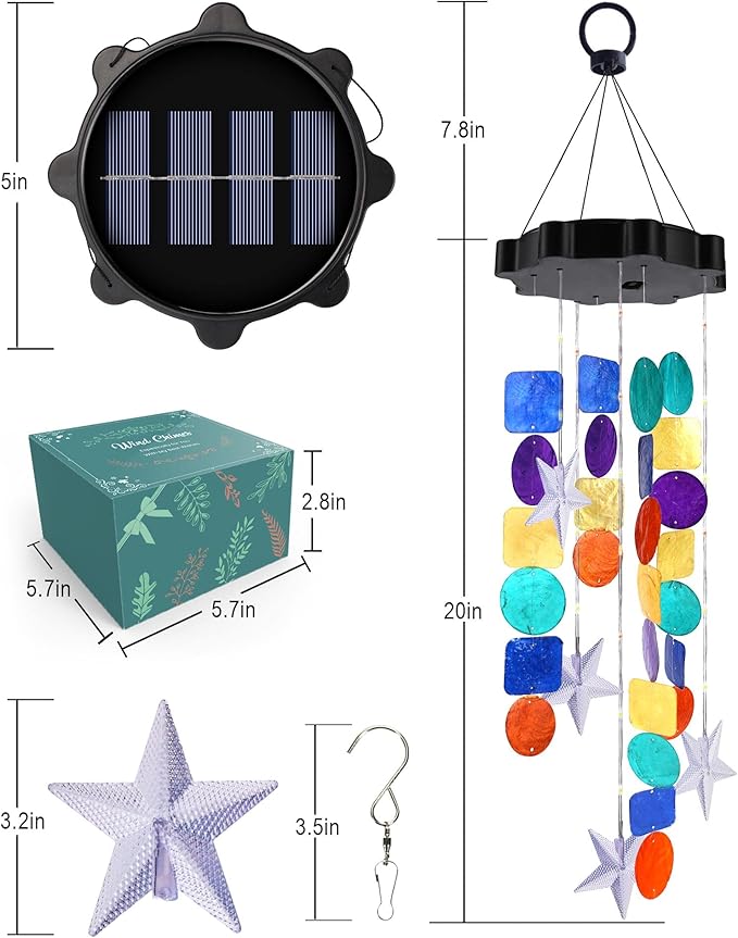 Toodour Solar Decorative Lights Outdoor, Colorful Shells Lights Gifts for Mom Grandma Women Wife Girls, Solar Wind Chimes Outside Decorative Mobile Lights for Holiday Garden Porch Yard Window Decor