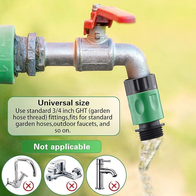 16 Pieces Garden Hose Quick Connect Fittings 3/4 Inch Plastic Water Hose Quick Connect Male and Female Water Hose End Adapters with 10 Pieces Rubber Washer(Green)