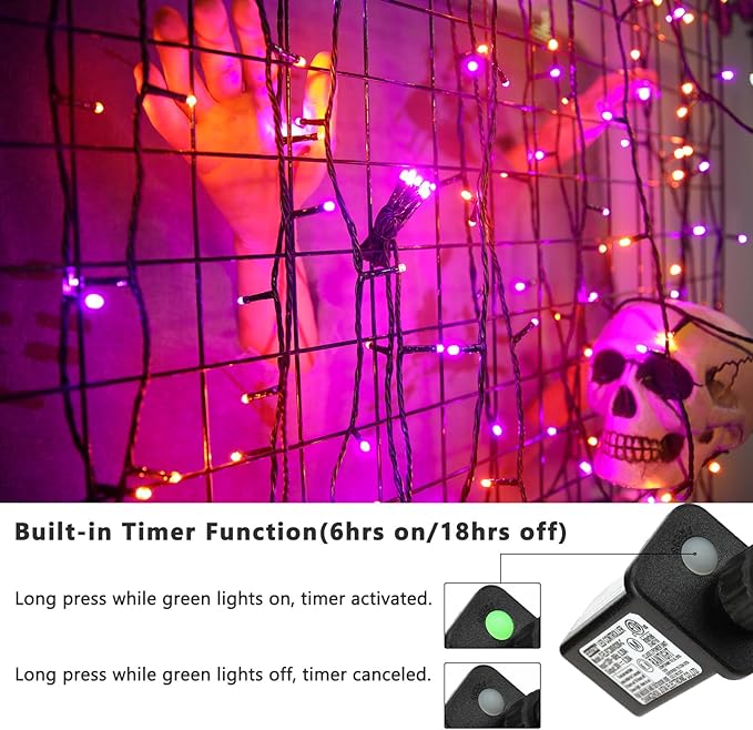 Brizled 2 Pack Purple & Orange Halloween Lights, 95.14ft 240 LED Halloween Lights String Connectable with Timer, 8 Modes Outdoor Orange Light, Plugin Mini Light for Tree Garden Indoor Decor