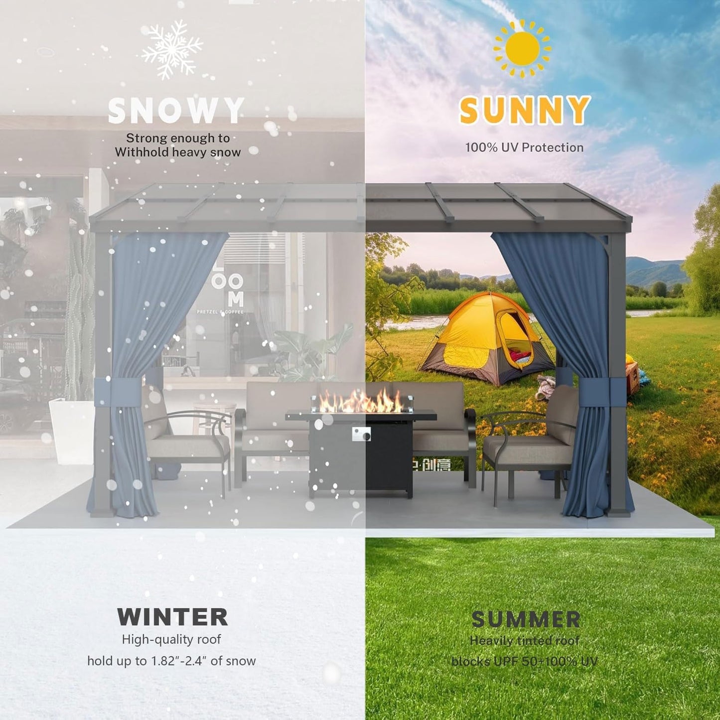 10' x 12' Gazebo,Hard Top Lean to Gazebo Wall Mount Heavy Hardtop Gazebos Outdoor Pergola with Curtains and Netting for Patio Garden Lawn Backyard Deck (Navy)