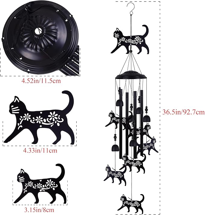 Cats Wind Chimes Outside Decor, Memorial WindChimes, Mobile Bells, Music Wind Catcher, Cat Wind Chimes for Home, Tree, Yard, Patio, Garden Decoration, Gifts for Cat Lovers, Festival Gifts for Mom