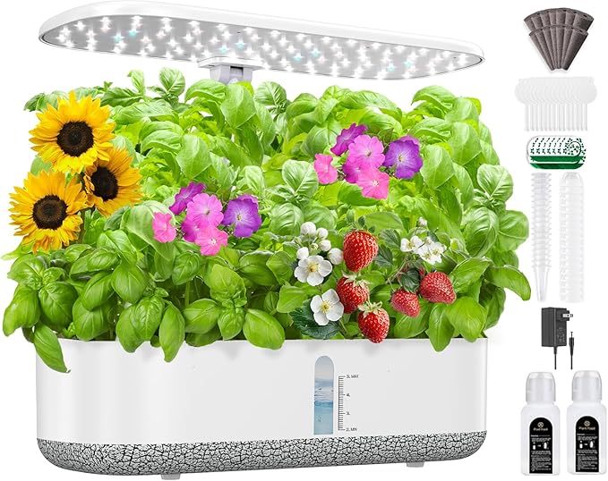 Large Hydroponics Growing System 14 Pods, Indoor Herb Garden with LED Grow Light, 5L Water Tank, Hydroponic Grow Kit with 3 Auto-Timers, Rotatable Light Panel and Child Lock for Home School Gardening