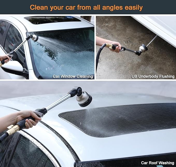 ESOW Garden Hose Watering Wand, 16 Inches Sprayer Wand, 9 Watering Patterns 180° Adjustable Swivel Head, Ergonomic Handle with One Touch Valve Perfect for Watering Plants, Car Wash and Showering Dog