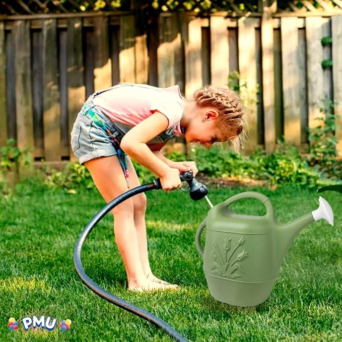 PMU 2 Gallon Watering Can - Garden Watering Can for Indoor & Outdoor Plants - Plastic Water Can with Detachable Sprinkler Head - Large Water Pot, Made in USA - Sage Green Pkg/6