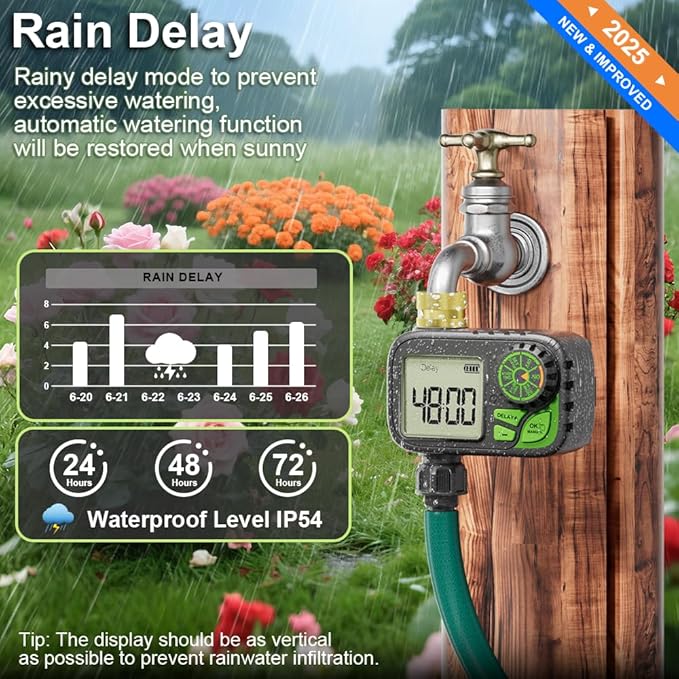 Sprinkler Timer Water Hose Timer - Programmable Digital Irrigation Outdoor Waterproof with Rain Delay, Manual, Automatic Watering System for Yard, Lawn, and Garden Hose Brass Inlet 1 Outlet