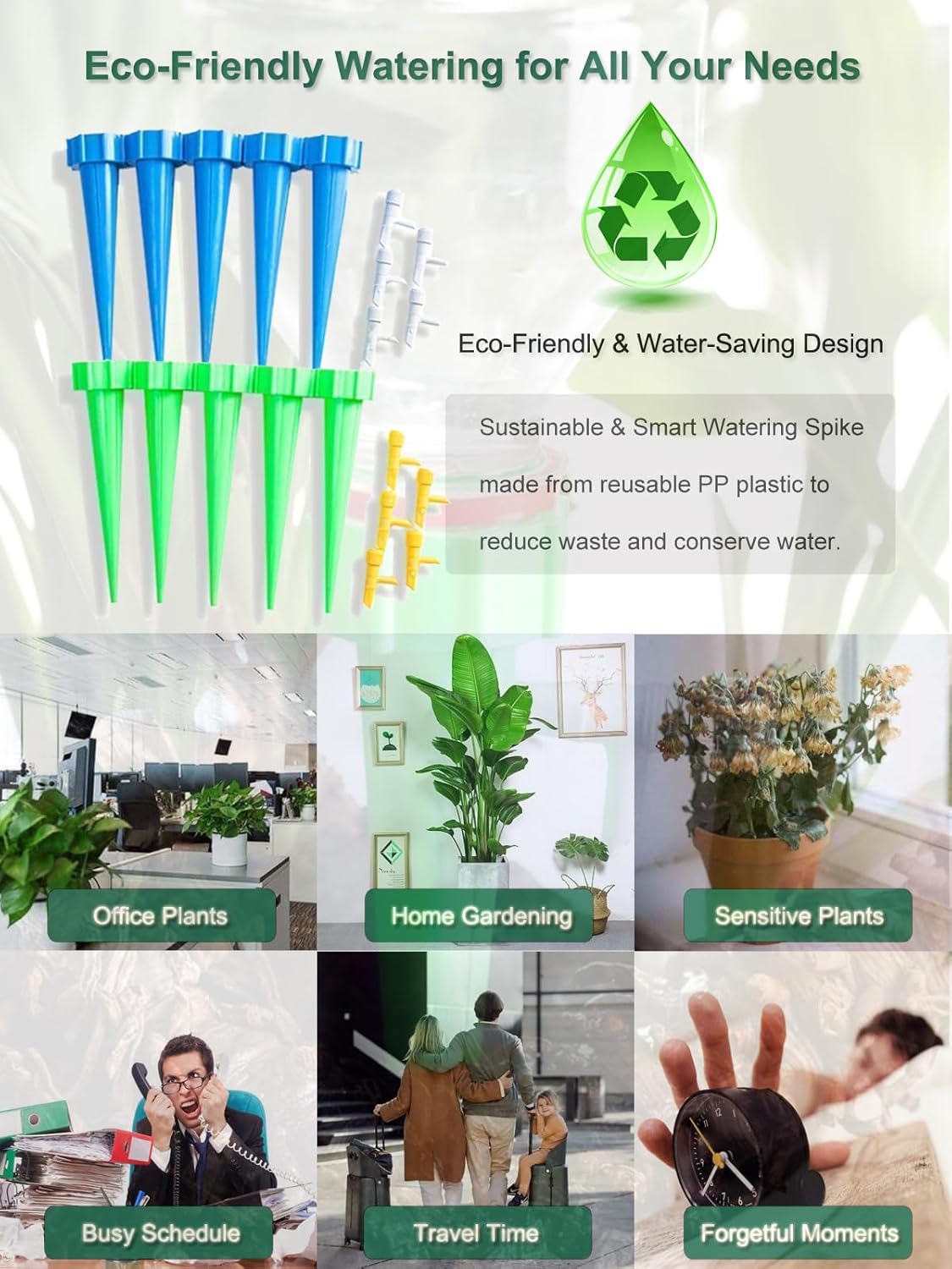 10 Pack Automatic Plant Watering Spikes โ ExtraLong & Leakproof Spikes, Adjustable Flow Self Watering Spikes for Indoor Outdoor Plants, Fits Standard 1.1in Bottle Mouth, Vacation Drip Irrigation