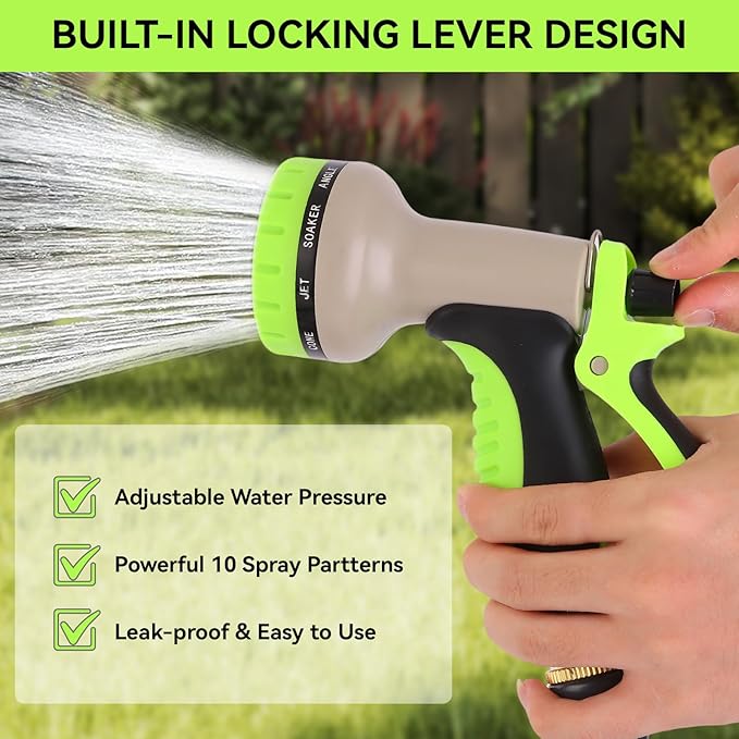 Garden Water Hose Nozzle ABS Water Spray Nozzle with 10 Spray Modes Suitable for Watering Plants, Iawns and Gardens, Car Washing, Cleaning, Showering Pets and Outdoor Fun, Light Green