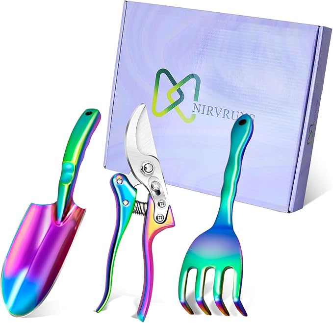 Rainbow Gardening Tool Set, Trowel, Pruning Shears, and Hand Fork (3-Pack)
