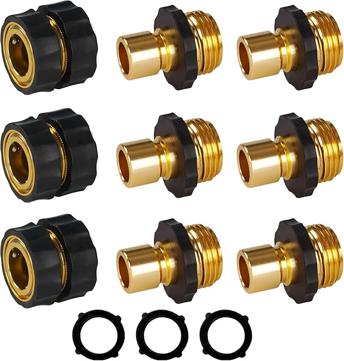 Hourleey Garden Hose Quick Connector, 3/4 Inch Male and Female Garden Hose Fitting Quick Connector, 3 Female + 6 Male