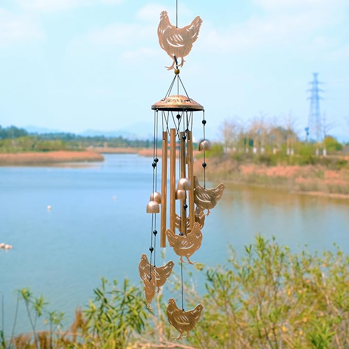 Chicken Wind Chimes for Outside, Metal Windchimes Outdoors, Chicken Gifts for Women/Men, Memorial/Birthday Gifts, Garden Decor for Outside, Patio or Yard, Durable Chimes for Outdoors