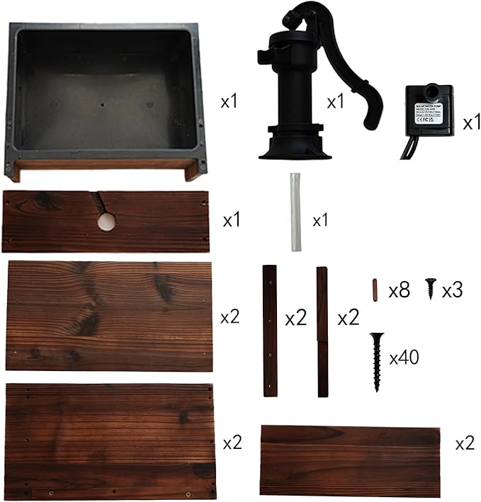 Outdoor Water Fountain,Floor Wooden Rectangular Double-Layer Old-Fashioned Pump Fountain with Flower Box,Plug-in Electric Decorative Hand Pump,Outdoor Water Feature for Garden Patio Backyard