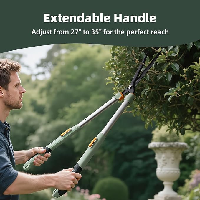 PrunePro Hedge Shears 27"-35" Extendable Handle Trimmer Clippers with Wavy Sharp Stainless Steel Blade Garden Shears Bush Cutters