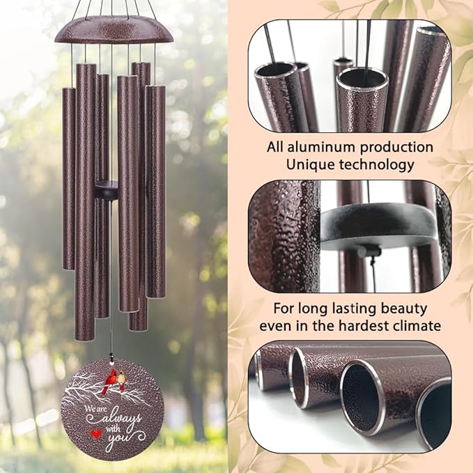 Personalized Sympathy Wind Chimes, Cardinal Wind Chimes, Wind Chime for Loss of Loved Father/Mother/Lover, Commemorative Sympathy Bereavement Gifts for Condolences/Funeral