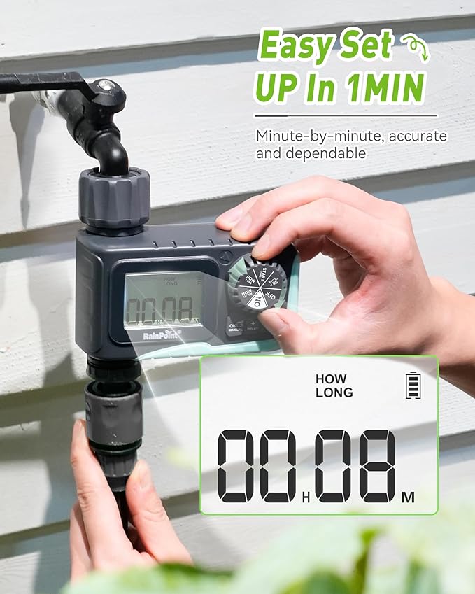 RAINPOINT Sprinkler Timer Outdoor, Water Timer for Garden Hose, Programmable Watering Irrigation Timer with Rain Delay/Manual, V2, 2024 Release(Plastic)