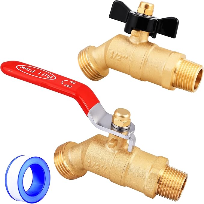 UNWAVER Garden Hose Full Flow Faucets Heavy Brass Bibb 1/2" Male NPT inlet Connection with 3/4" Male GHT water hose outlet (1/2 inlet Long Handle and Butterfly Handle 2PCS)