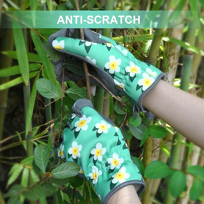 Womens Gardening Weeding Working Gloves, Leather Garden Glove for Women Thorn Proof No Stab for Digging, Planting,Pruning