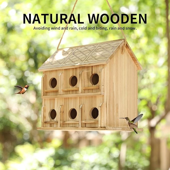 Bird Houses for Outside,12 Hole Bird House Room for 12 Bird Families - Birdhouses for Outdoors Large Hummingbird House (Wooden, Set-1)