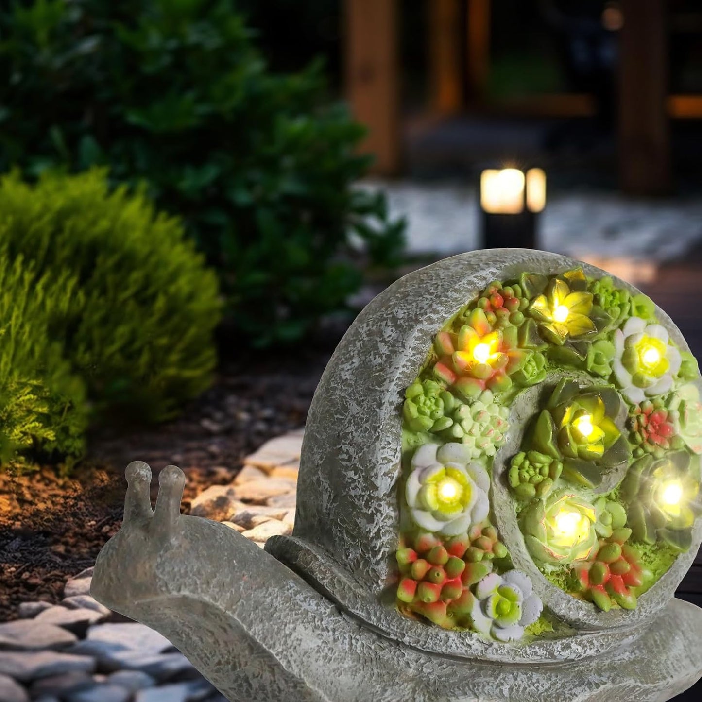 Solar Garden Statues Snails Figurine with Succulent and LED Lights - Garden Snails Statues Decorations for Yard, Outside, Patio, Balcony - Gardening Housewarming Birthday Gifts