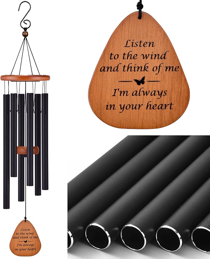 Memorial Sympathy Wind Chimes for Loss of Loved One, Bereavement Gift in Memory, 32" Black