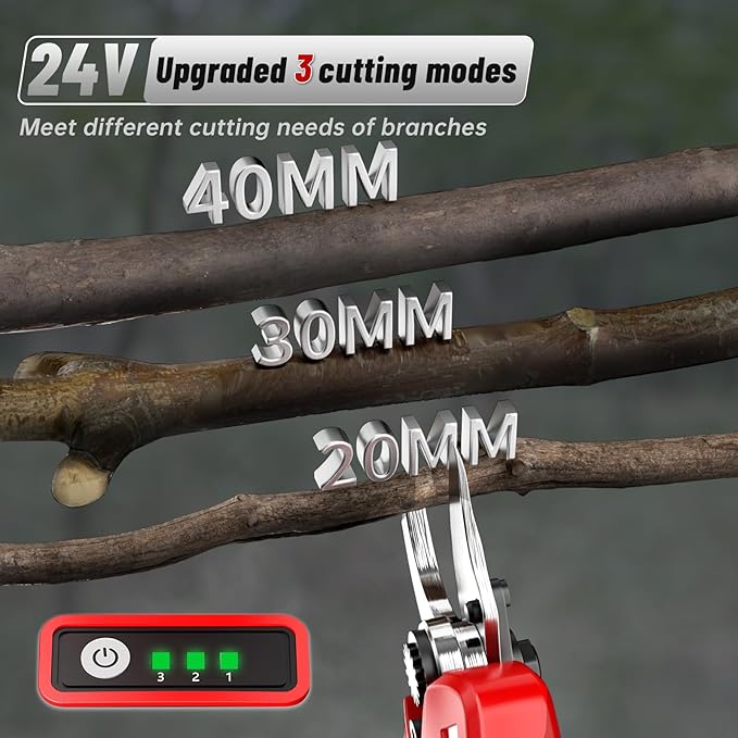 Professional Cordless Electric Pruning Shears, Cutting (40MM)1.6inch Diameter Professional Heavy Duty Garden Pruner,2pcs 4AH Rechargeable 24V Lithium Battery -2 Set Blades