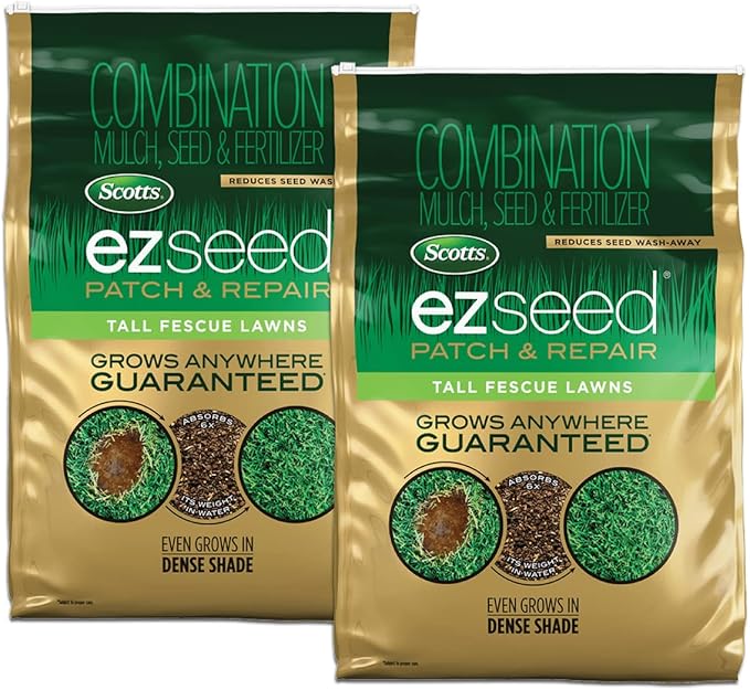 Scotts EZ Seed Patch & Repair Tall Fescue Lawns Combination Mulch, Grass Seed and Fertilizer for Bare Spots and Repair, Grows Anywhere, 10 lb., 2 pack