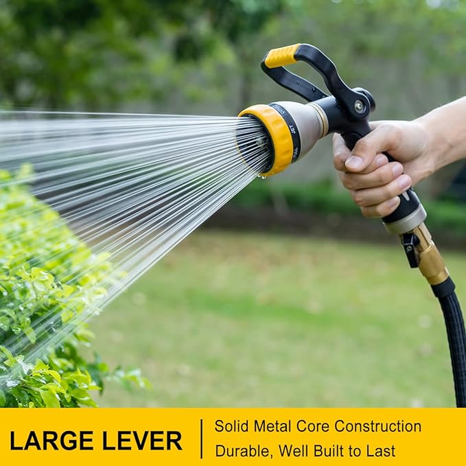 FANHAO Heavy Duty Fireman's Hose Nozzle, Metal Water Nozzle with 8 Spray Patterns, High Pressure Garden Hose Sprayer with Lever Control and Non-Slip Grip to Water Plants & Lawns, Wash Cars & Clean