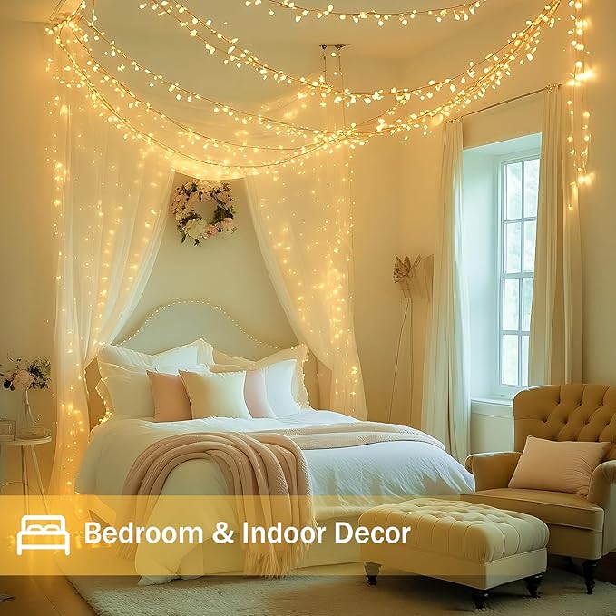 Connectable 200 LED Christmas Lights Indoor Outdoor, 66FT Warm White String Lights Waterproof, 13 Modes with Timer, Twinkle Fairy Lights Plug in Clear Wire for Christmas Tree, Bedroom, Classroom Decor