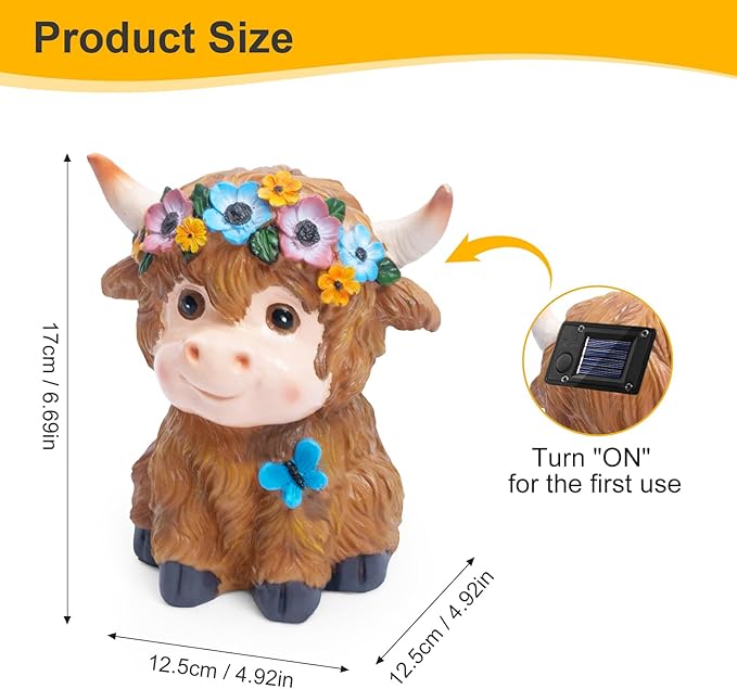 Solar Garden Decor Outdoor Statues Cow - Lawn Decor Statue for Patio, Balcony, Yard Ornament - Unique Gifts for Housewarming, Birthday, Christmas