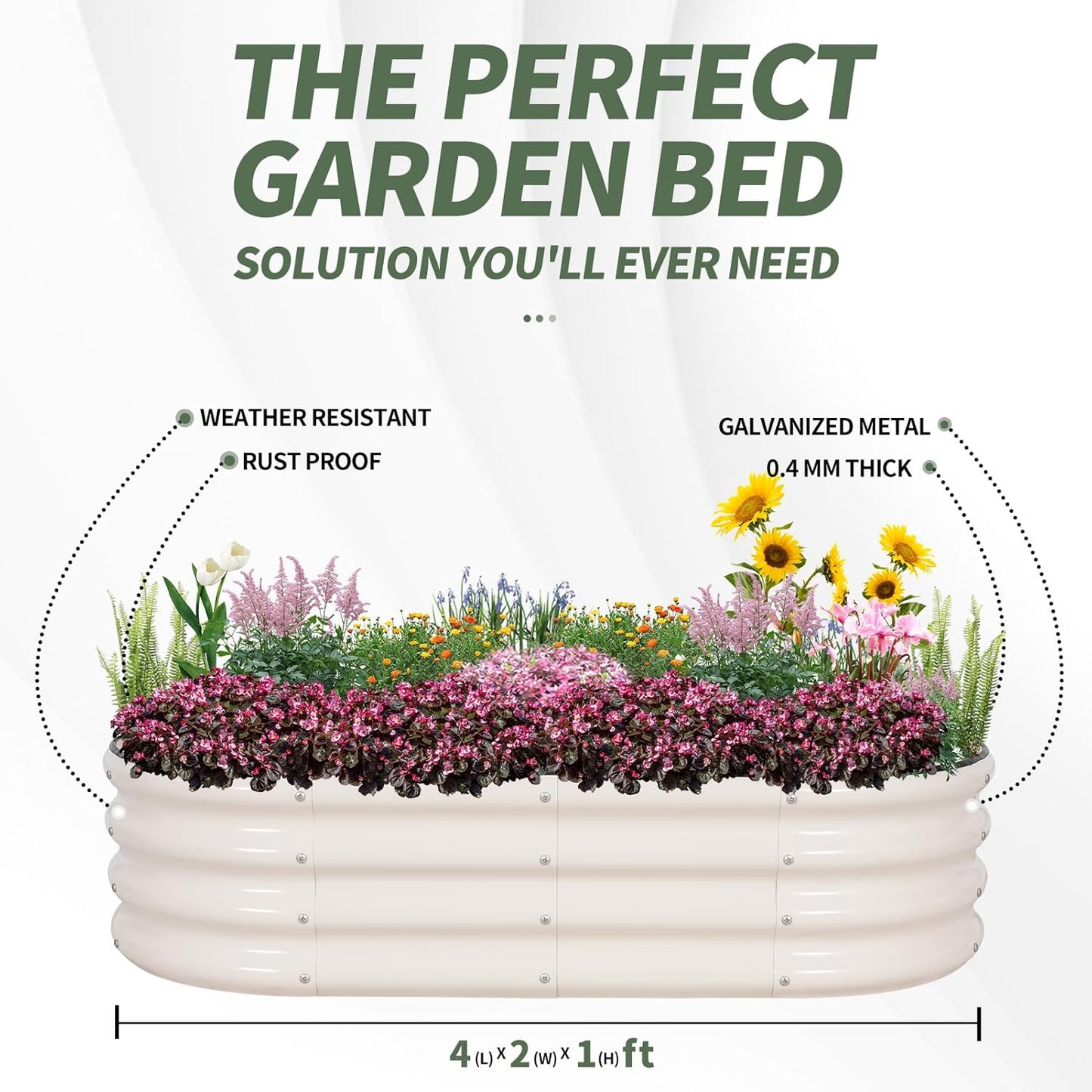 1MORE Galvanized Raised Garden Bed- Planter Garden Boxes Outdoor, Raised Beds for Gardening, 4x2x1ft Metal Garden Bed Kit for Vegetables Flower, Planter Raised Beds with Protective Tape & Tools.White