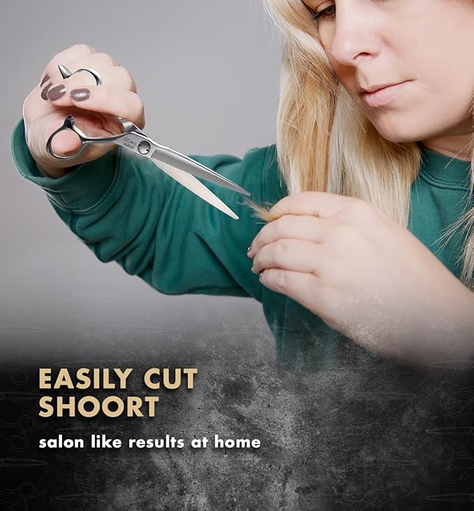 Professional Ergonomic Hair Cutting Scissors - SUS440C & Cobalt Stainless Steel Barber Shears - Fine Adjustment Tension - Premium Shears for Hair Cutting (6.0 Inches)