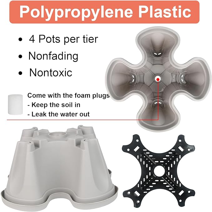 Vertical Planter 5 Tier Stackable Planters Garden Planters Strawberry Herb Flower and Vegetable Planter Indoor Outdoor Gardening Pots with Removable Wheels and Tools 2-Pack