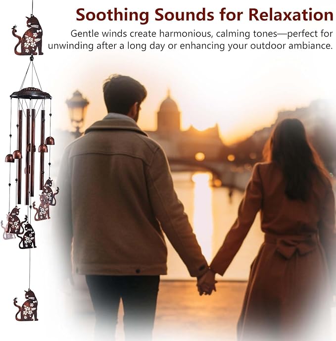 Cat Wind Chimes for Outside, Metal Windchimes Outdoors Clearance with 4 Aluminum Tubes, Garden Patio Yard Home Decor, Cat Gifts for Pet Lovers Women Men Mom Grandma, Unique Festival Birthday Gift