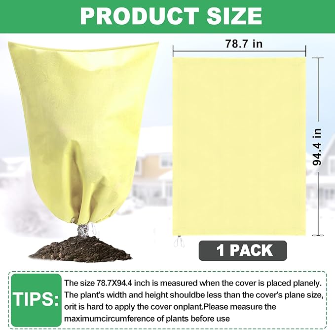 Plant Covers for Winter Tree Covers Freeze Protection, 78.7" X 94.4" Large Frost Blankets for Outdoor Plants with Zipper Drawstring, Fig Tree Plant Jacket Covers Cold Weather Protection Bags